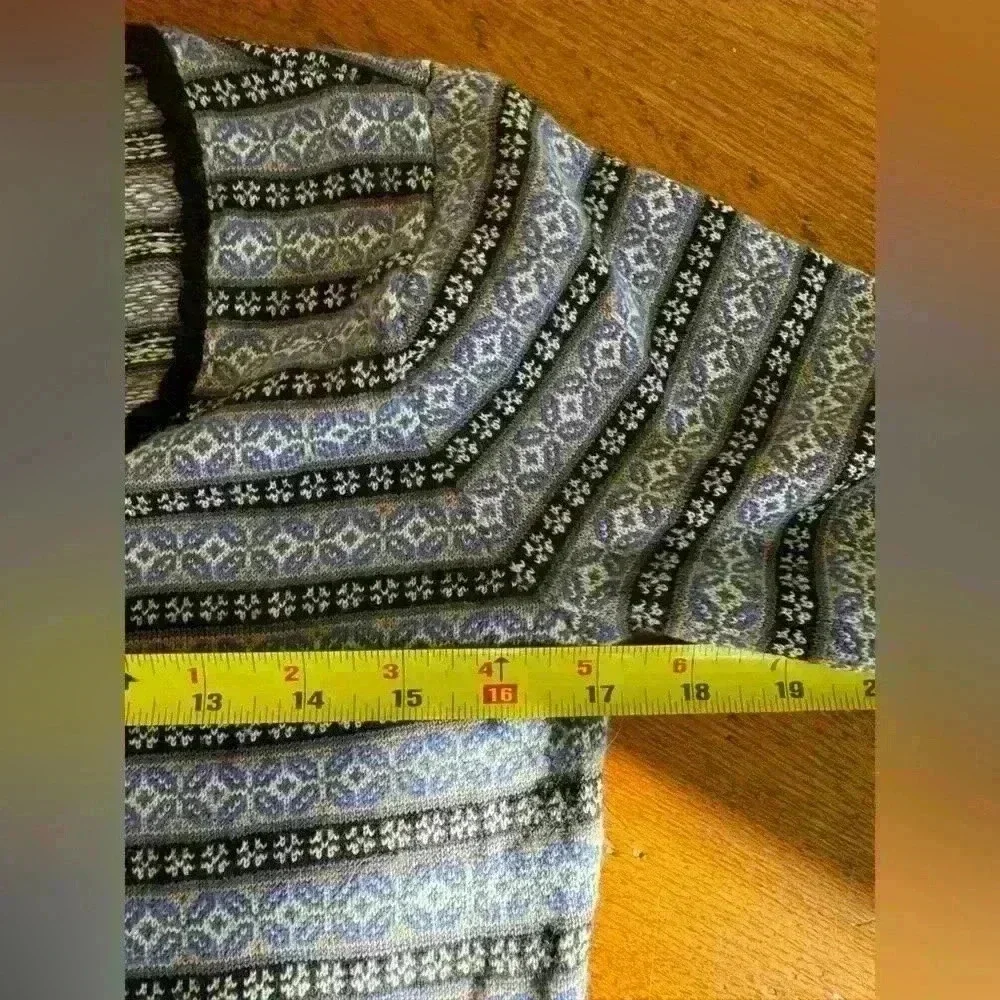 100% Merino Wool Button Up Sweater By Willi Smith Blue and Black Size Small